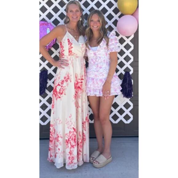 Lulus Cream and Coral Floral Wrap Elegantly Inclined  Maxi Dress Size: S - Picture 14 of 15